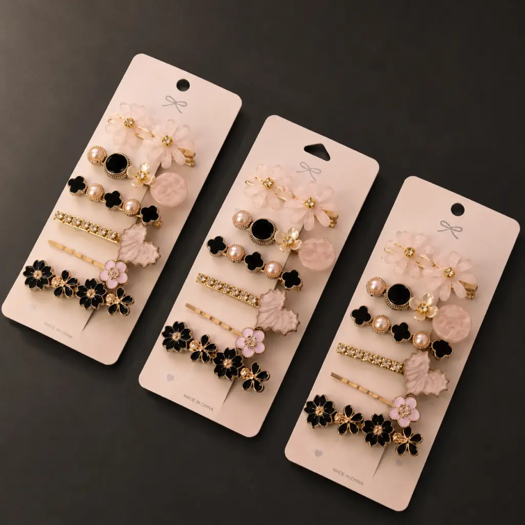 Set 6 pinches Sakura Blanco y Negro