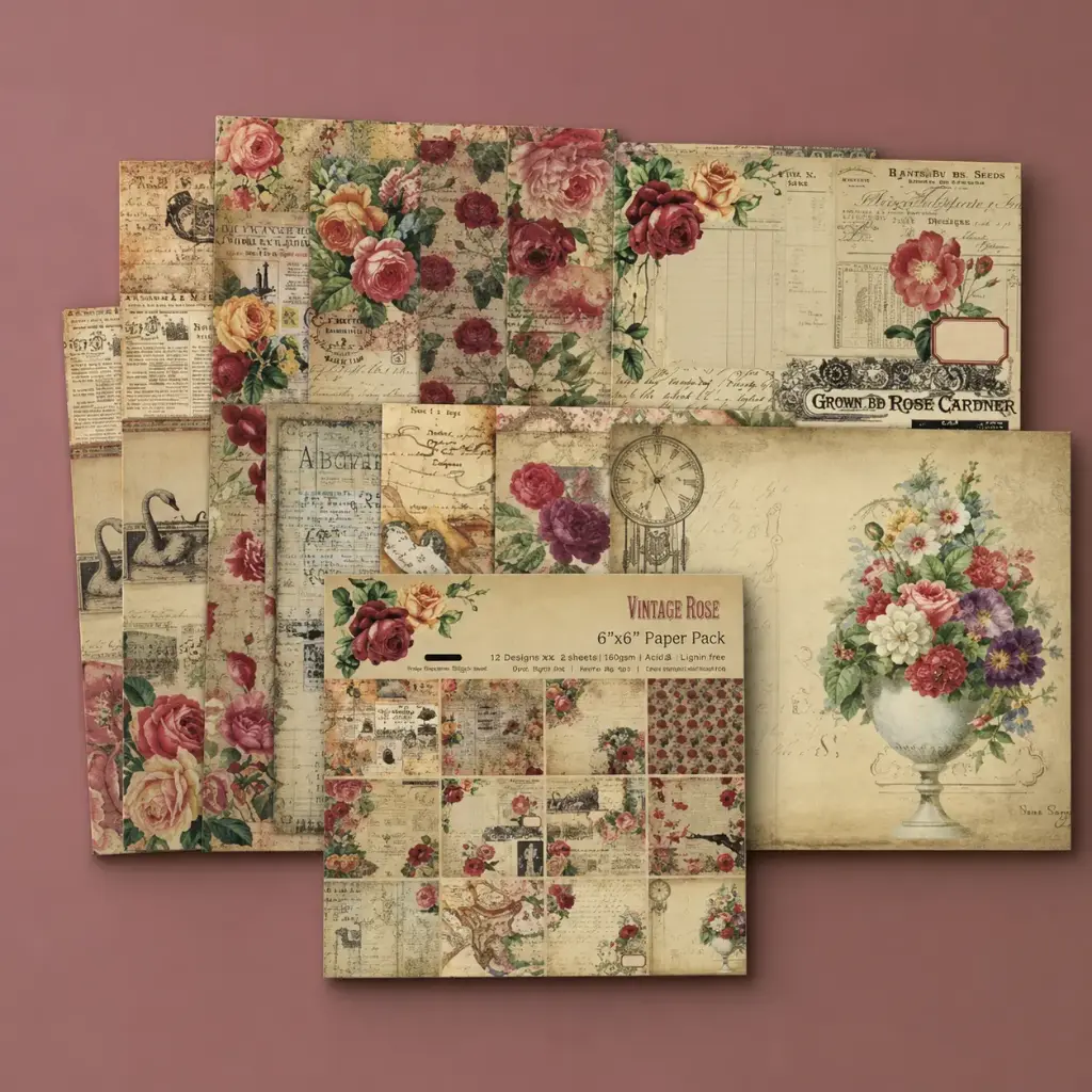 Set de Papeles Decorativos Rosas Vintage