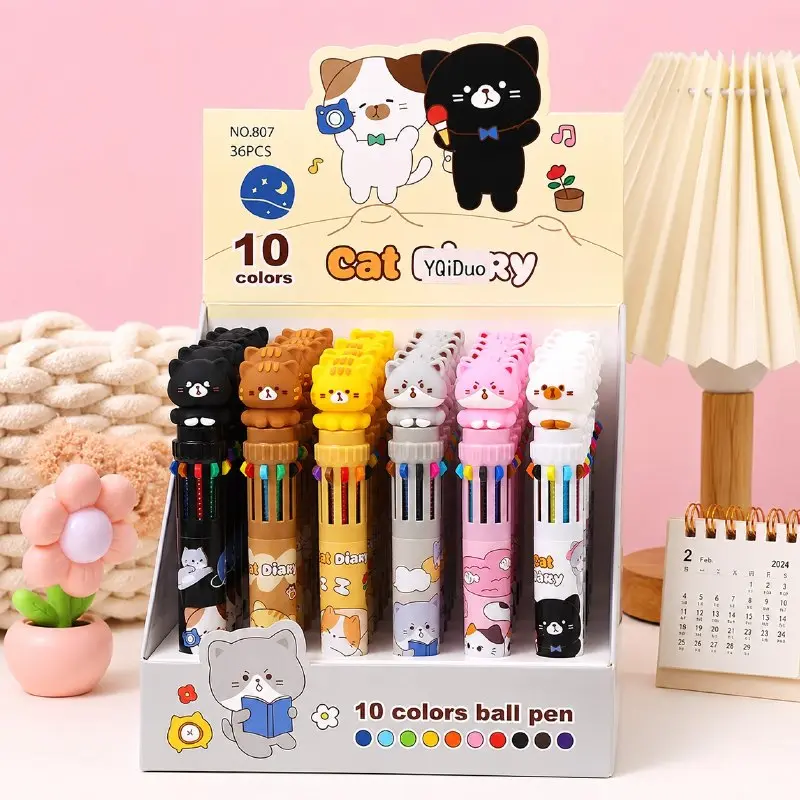 Lápiz 10 Colores Gatito Kawaii