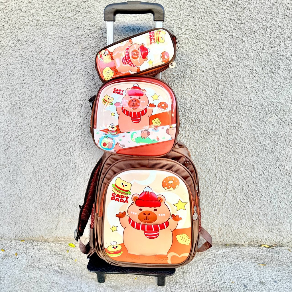 Mochila 3 pcs de Capybara con Ruedas  Diseño Práctico y Adorable