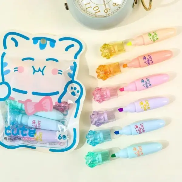 Mini Destacadores Gatito  Set de 6 Colores