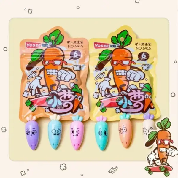 Mini Destacadores Zanahoria  Set de 6 Colores Surtidos 