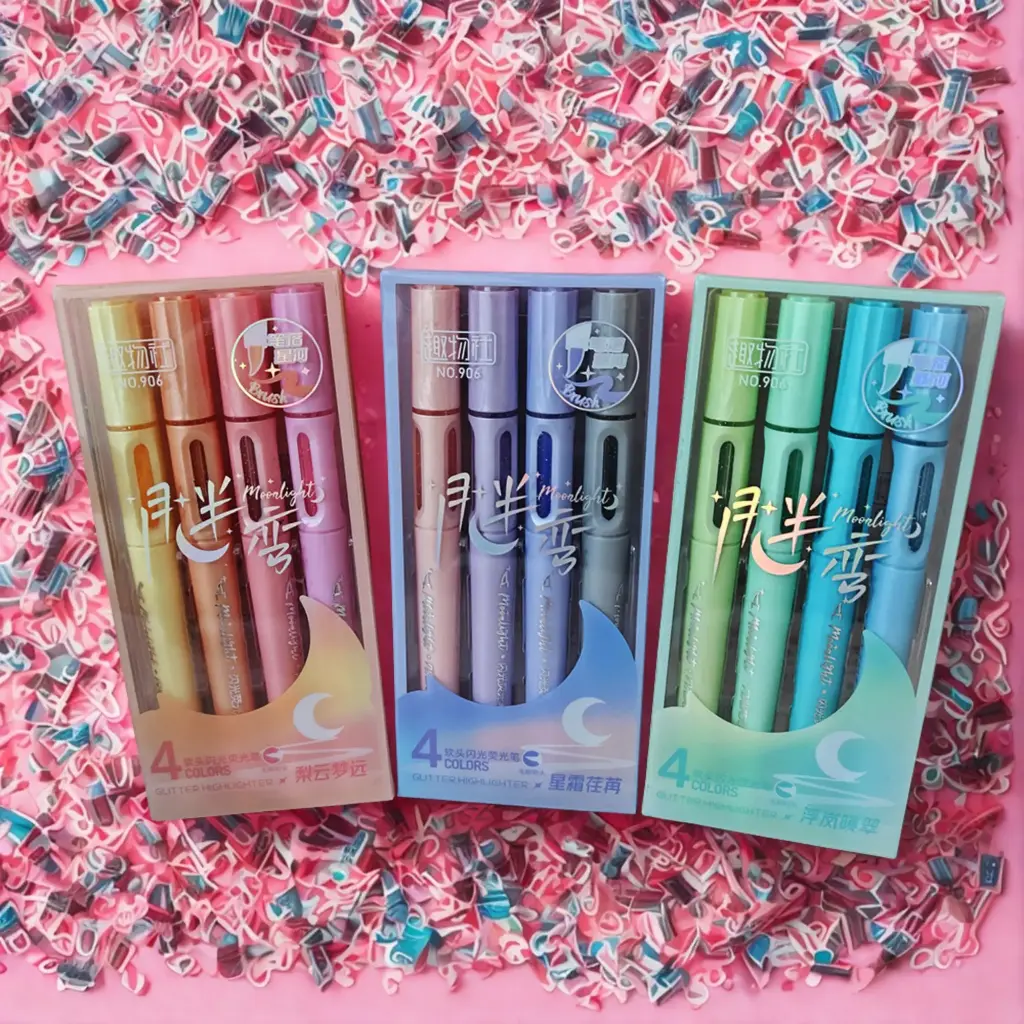 Set de 4 Destacadores Punta Pincel  glitter