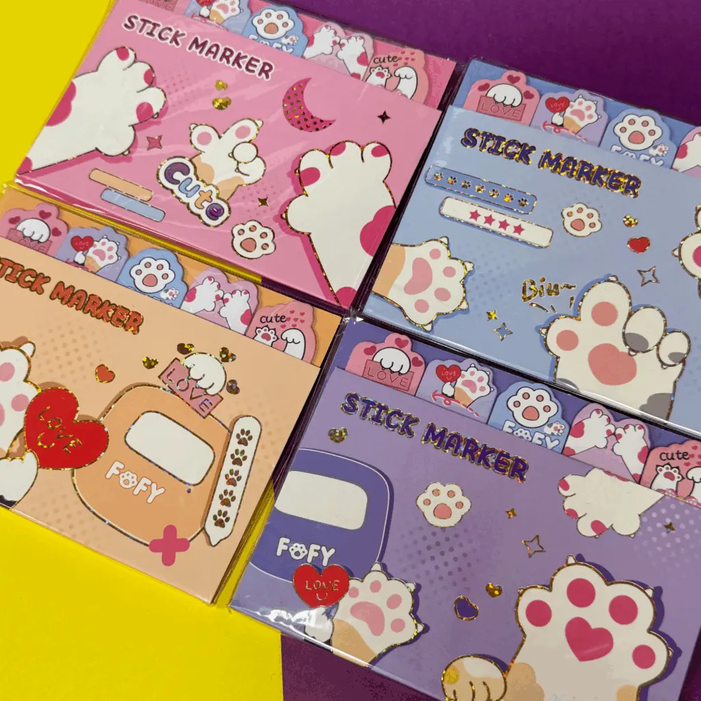 Set Post it Gatito 8 Pcs 4 Colores Surtidos