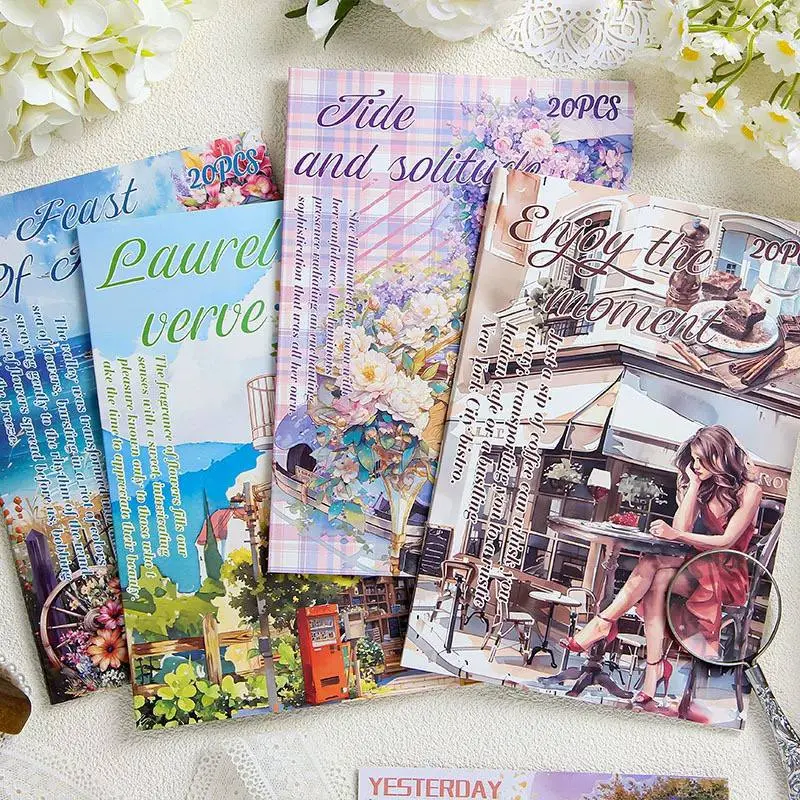 STICKERS FLORES Y VINTAGE SET DE 20 HOJAS