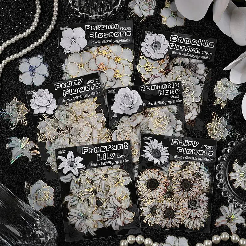 STICKERS FLORES BLANCAS 20 PCS