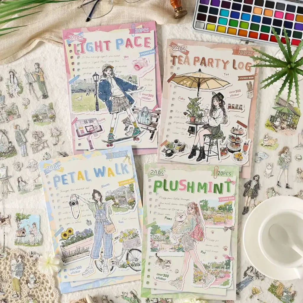 Libreta de Stickers Muñeca Estilo Viñeta Vintage