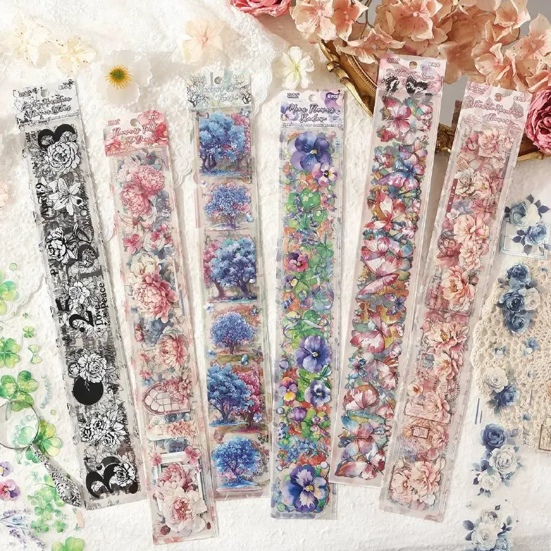 Tira de stickers largos flores