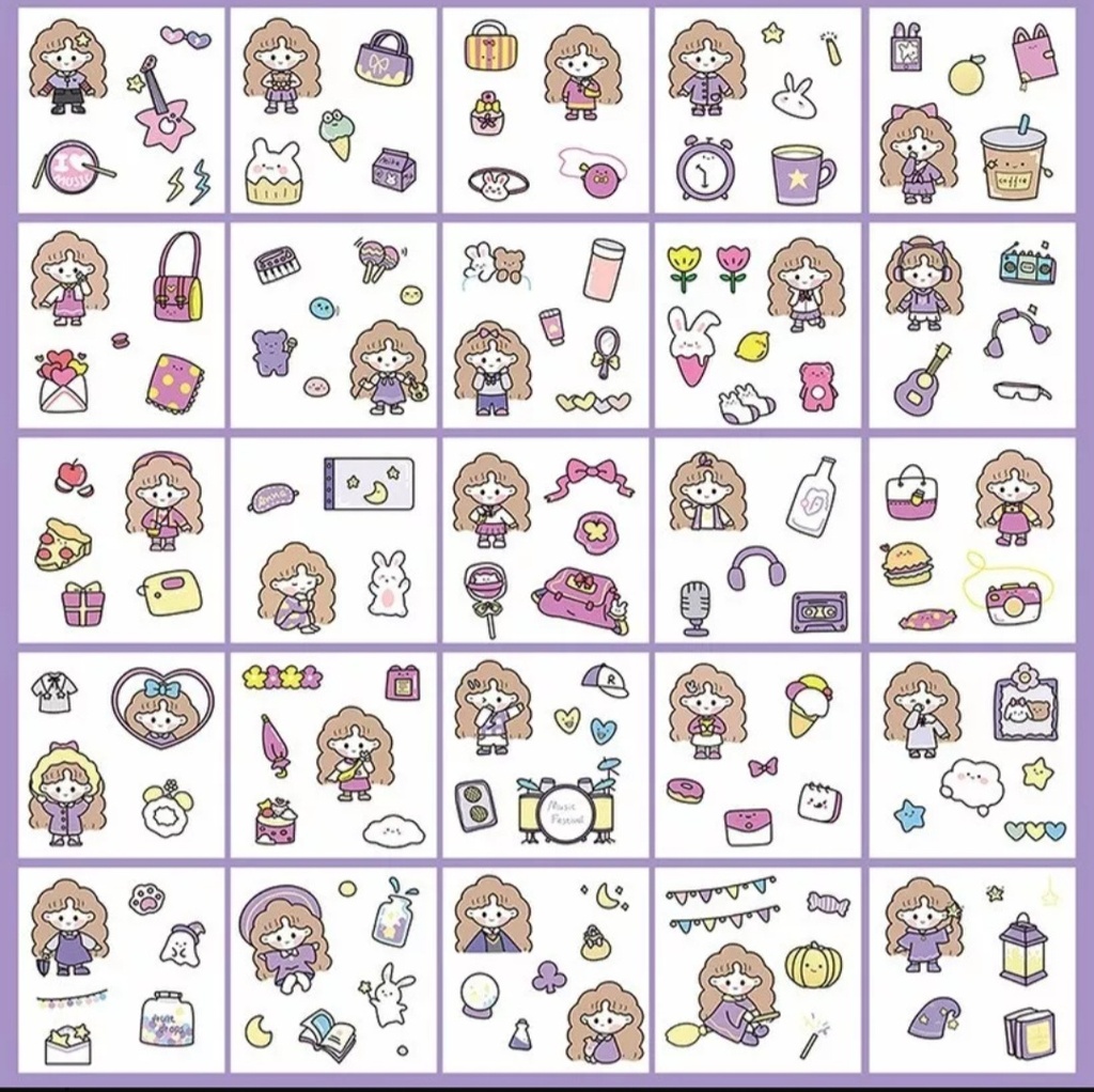 Set Laminas Sticker Muñeca Tonalidades Morado