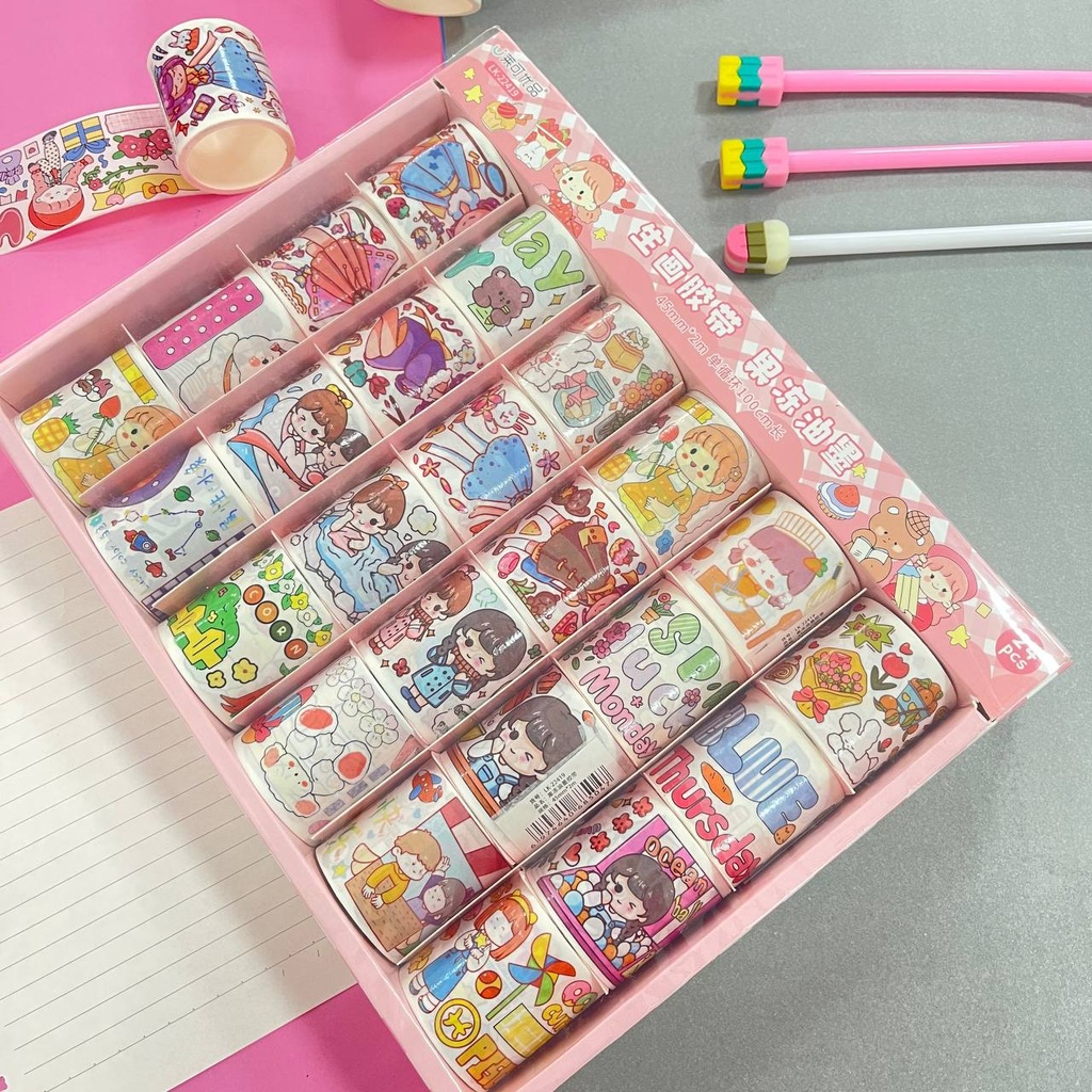 Rollo Washi tape papel Rosados 2 mts 24 modelos