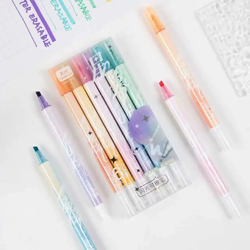 Destacador Glitter Borrable 6 Pcs