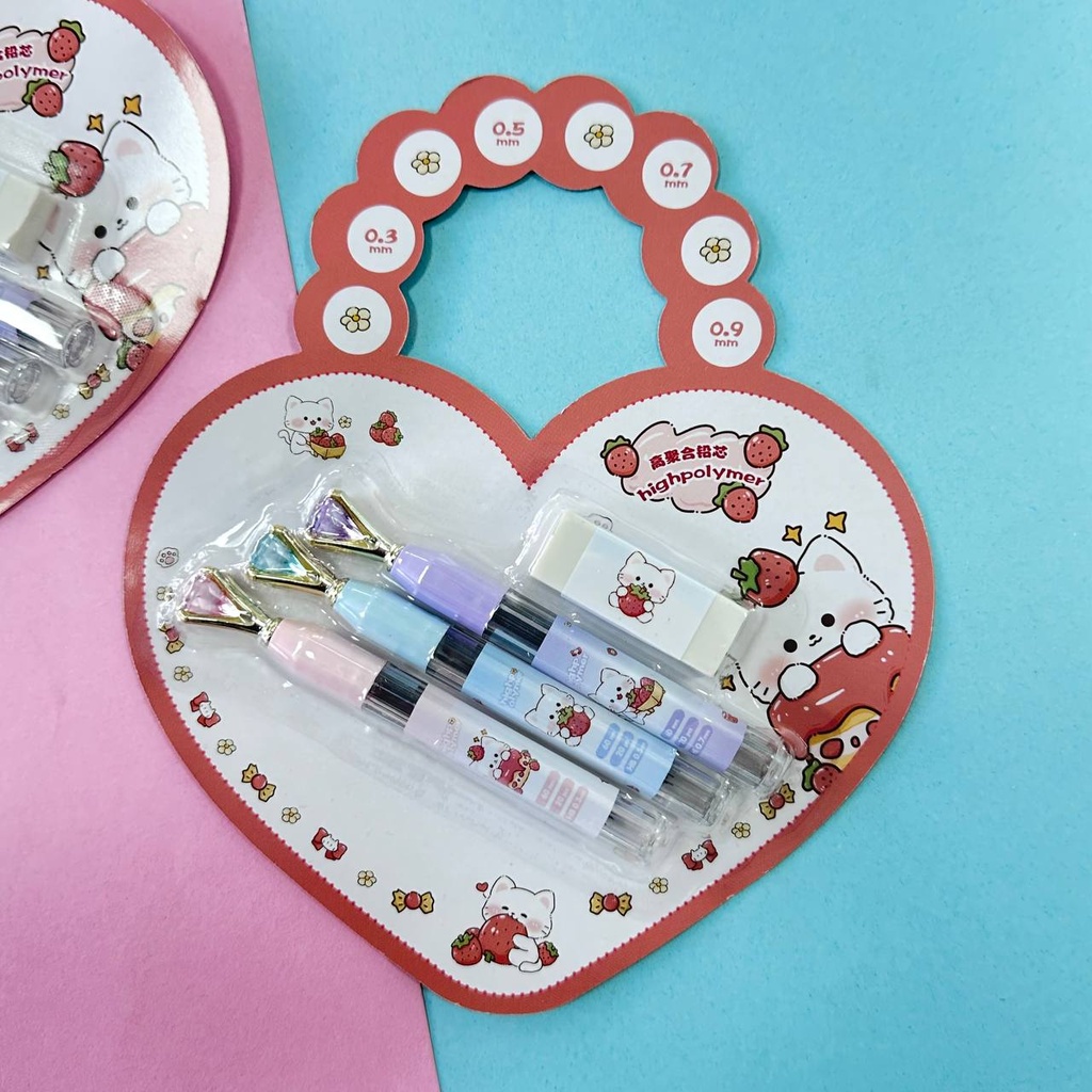 Set de Portaminas Diseño Corazón 3 Recambios 1 Goma
