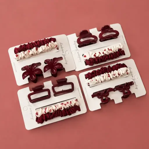 [EE25-2241] Set de accesorios tono rojo vino 2241