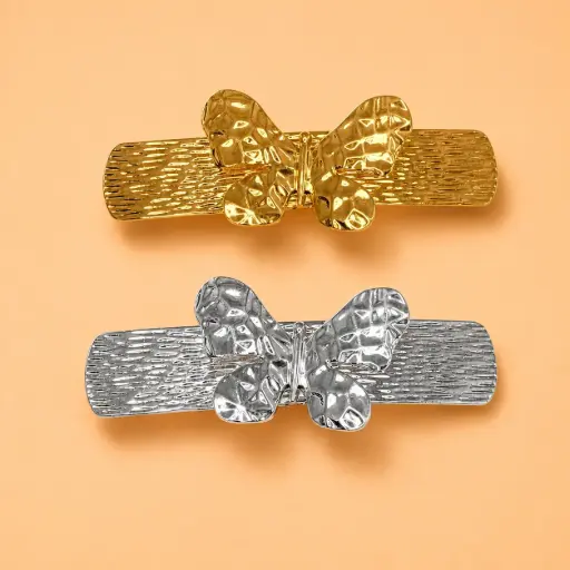 [EE25-2295] Pinche Metálico Mariposa Dorado y Plateado