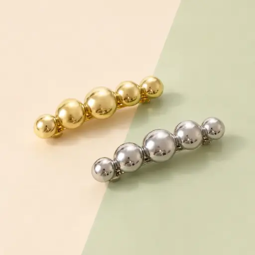[EE25-2300] Pinche para Cabello Esferas Metálicas Dorado y Plateado