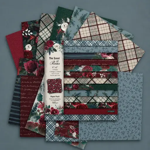 [EE26-227] Set de Papeles Decorativos Floral Borgoña