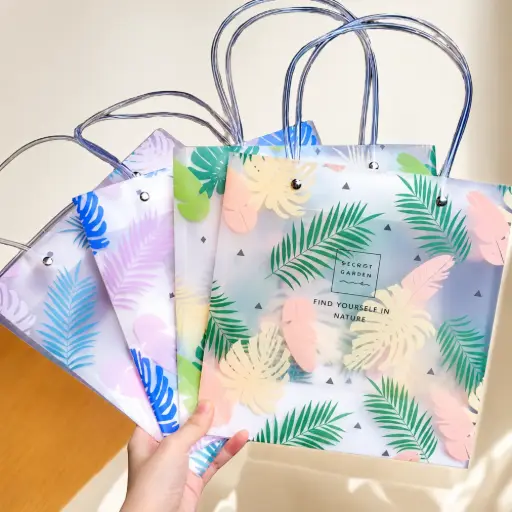 [EE26-1729] Bolsa de Regalo Transparente Tropical Pastel Mediana
