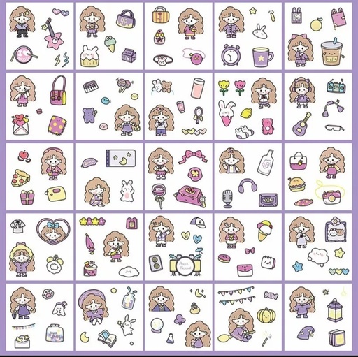 [EE22-2298] Set Laminas Sticker Muñeca Tonalidades Morado