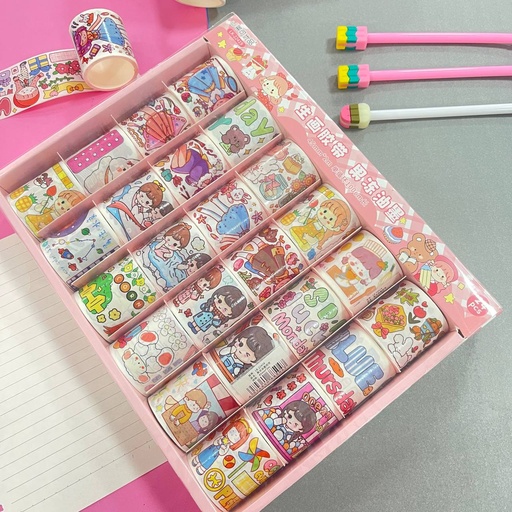 [EE23-1701] Rollo Washi tape papel Rosados 2 mts 24 modelos