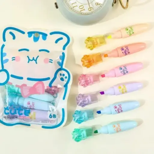 [EE25-516] Mini Destacadores Gatito  Set de 6 Colores