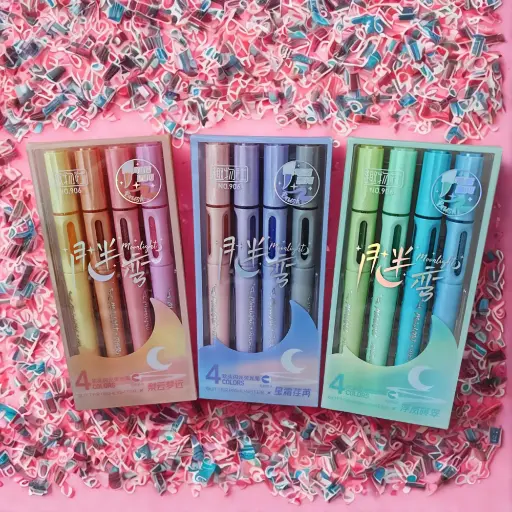 [EE25-657] Set de 4 Destacadores Punta Pincel  glitter