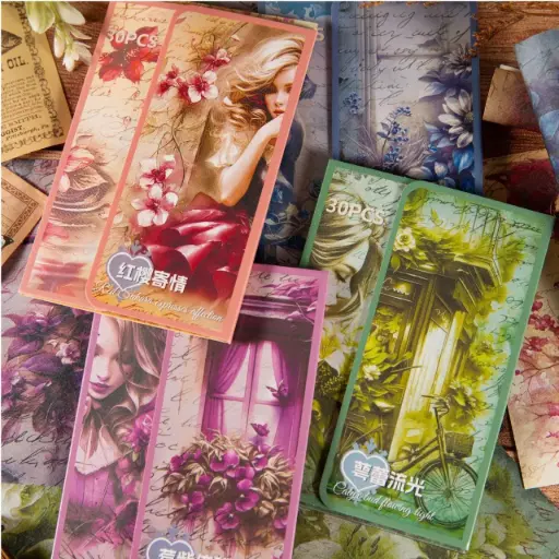 [EE25-1467] Hojas de Papel con diseño de Muñeca Vintage