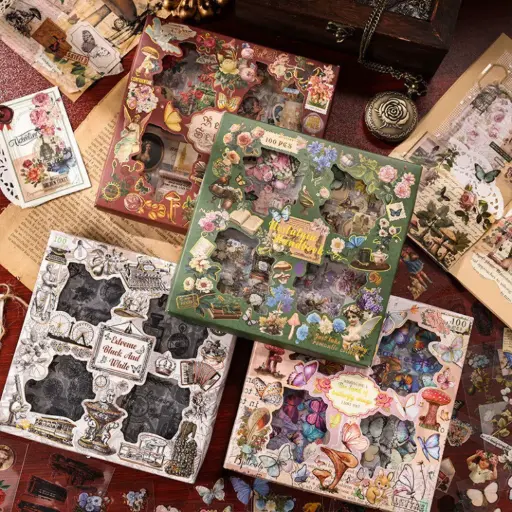 [EE25-1625] Caja de 100 Stickers Mariposa y Flores