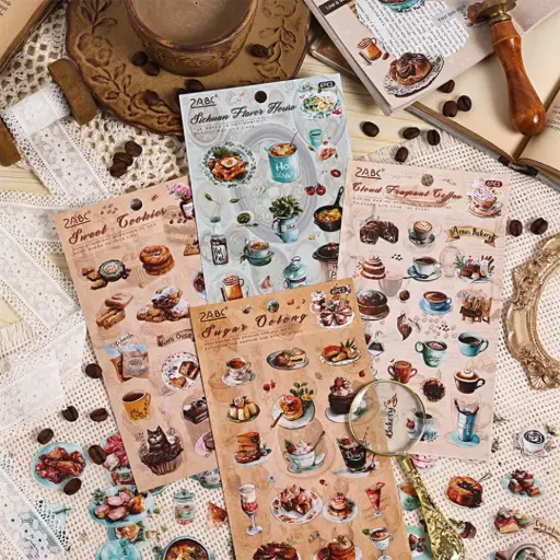 [EE25-1655] Stickers Café de 6 Pegatinas