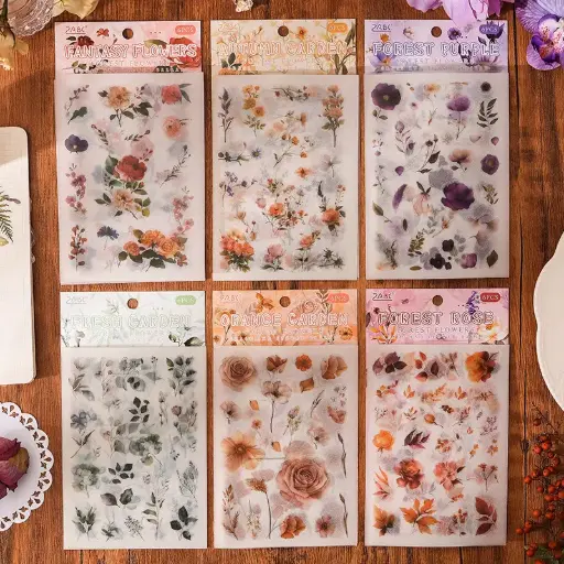 [EE25-1692] Stickers Hojas Blancas con Flores