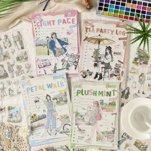 [EE25-1713] Libreta de Stickers Muñeca Estilo Viñeta Vintage