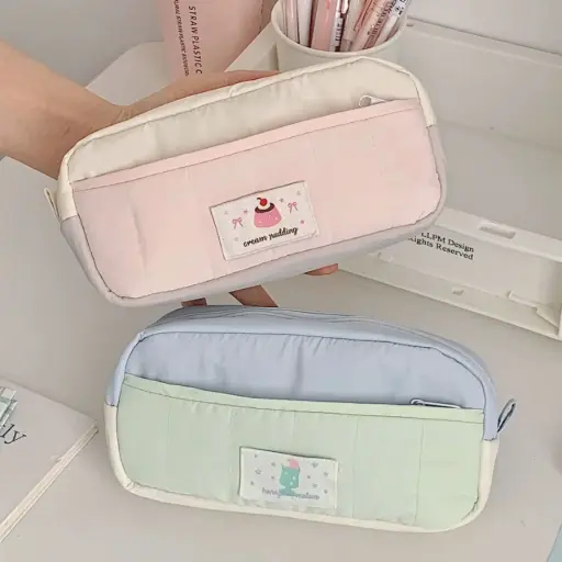 [EE25-1535] Estuche Doble Compartimiento Color Crema