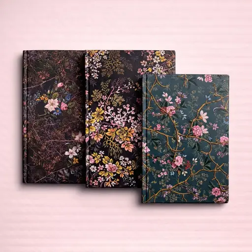 [EE25-2015] Libreta negra Lineal Tapa Dura flores